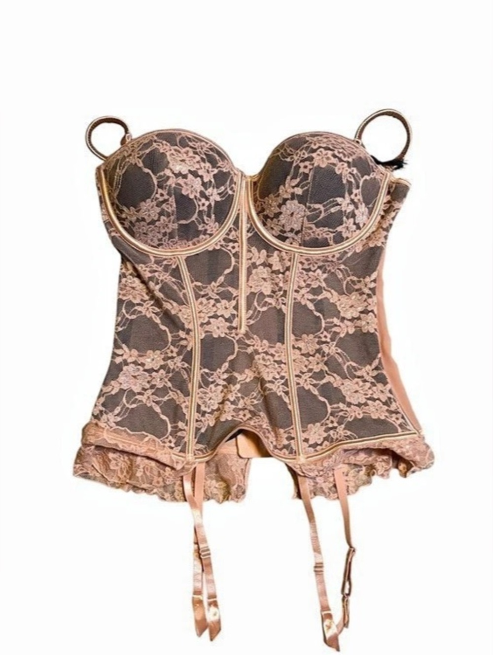 Kardashian Kollection Daze Long Corset 38D Pink Black Lace NWT Y2K